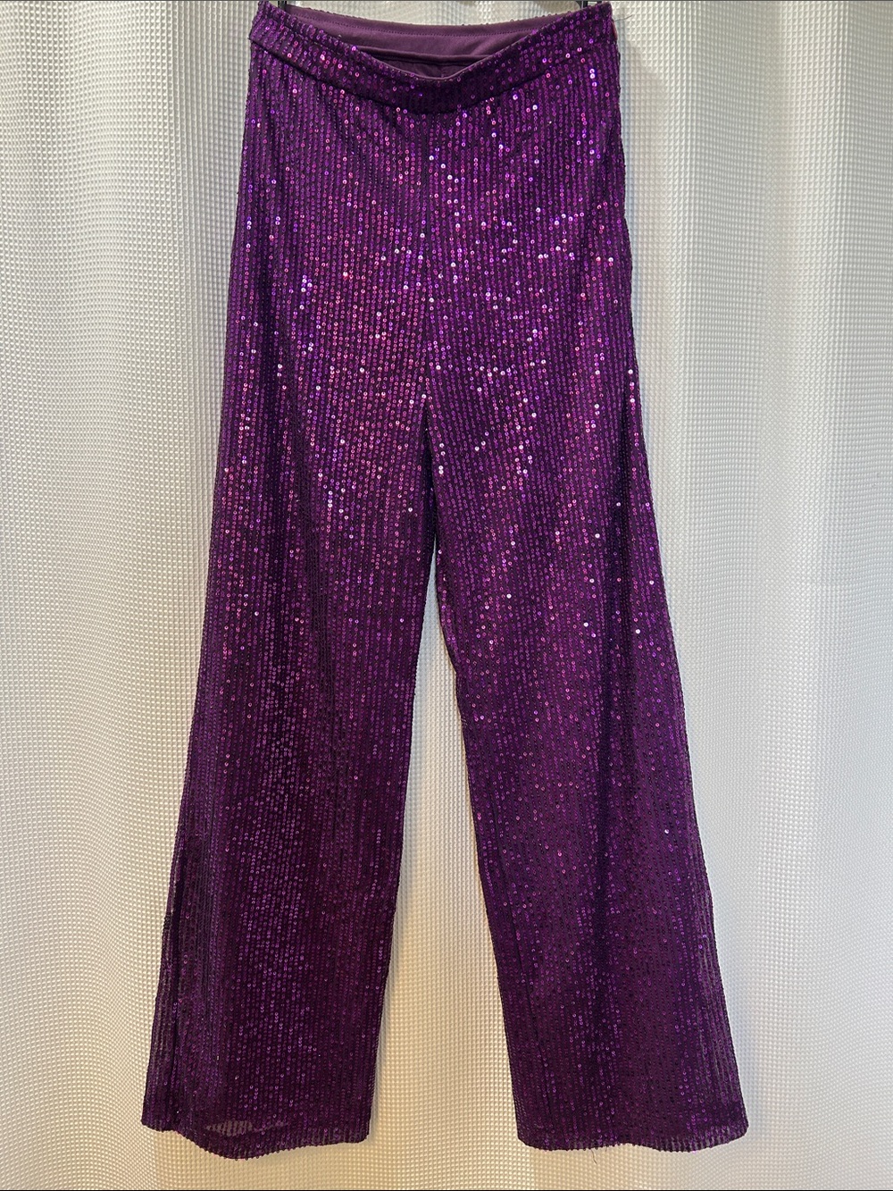 Purple Sequin Wide Leg Ultra High Rise Mardi Gras Party Pants Women S